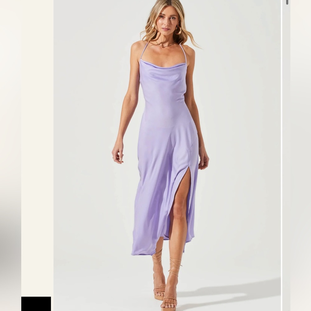 NEW Astr The Label Gaia Midi Dress Purple Pop  Lilac Satin Open Strappy Back